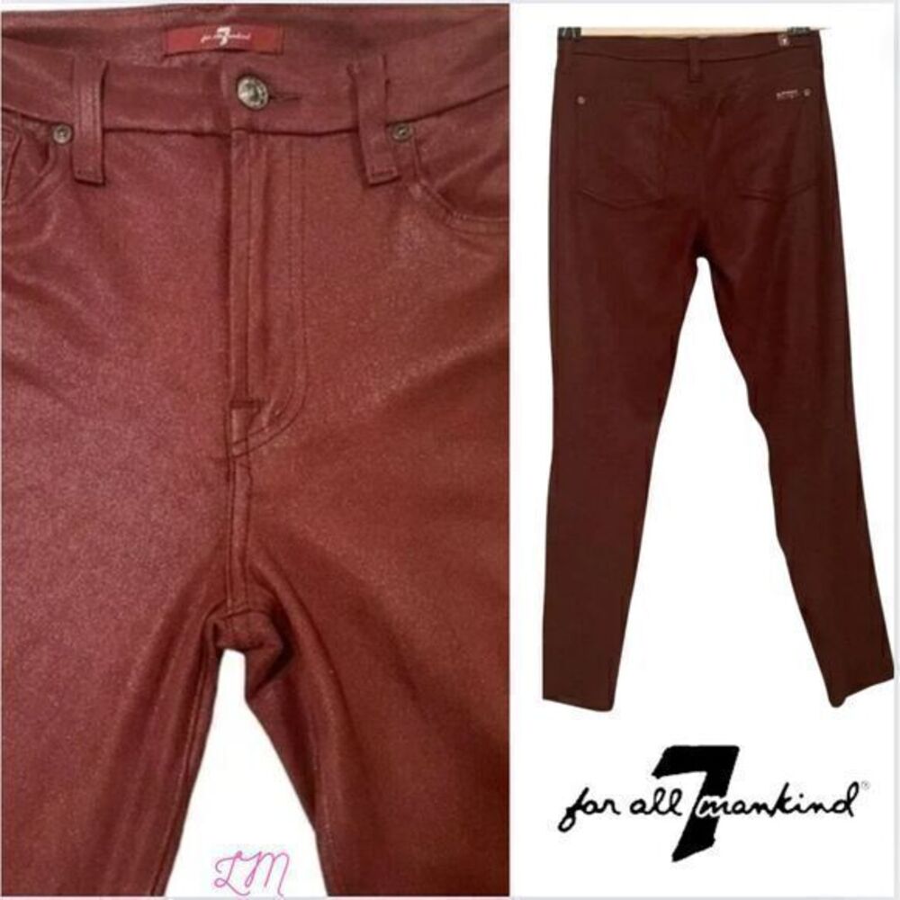 7 For All Mankind Jeans Skinny Stretch Jean Jegging Burgundy‎ Gold Metallic 29